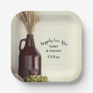 Growler Hops Wheat Hoppily Ever After Wedding Paper Plate