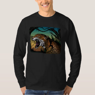 Growling Jaguar Jungle Design – Wild Cat Teal T-Shirt
