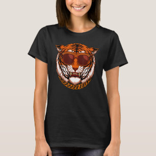 Growling Sunglasses Mouth Open Bengal Tiger Cat T-Shirt