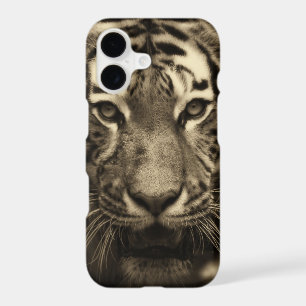 Growling Tiger Face in Sepia Tones