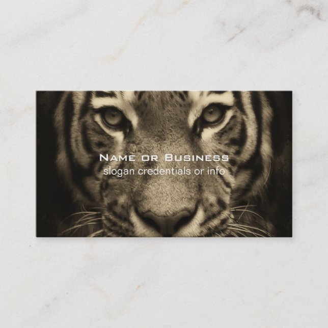 Growling Tiger Face in Sepia Tones Business Card (Front)