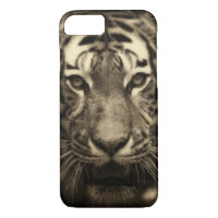 Growling Tiger Face in Sepia Tones