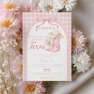 Grown in Texas Cowgirl Boots Pink Bow Baby Shower Invitation