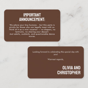 Grown-ups Only! Minimalist Bold Rustic Harmony Enclosure Card