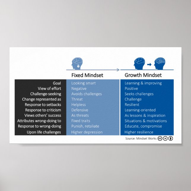 Growth Mindset and Fixed Mindset Behaviours Poster (Front)