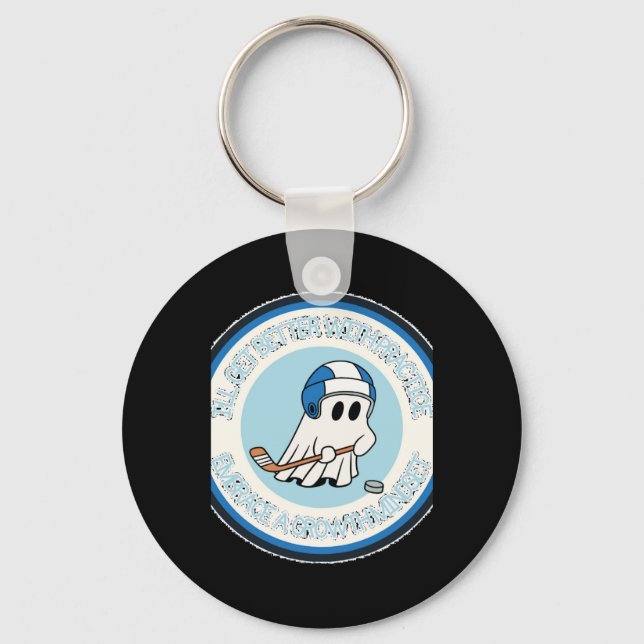 Growth Mindset Ghost Playing Hockey Sticker  Key Ring (Front)