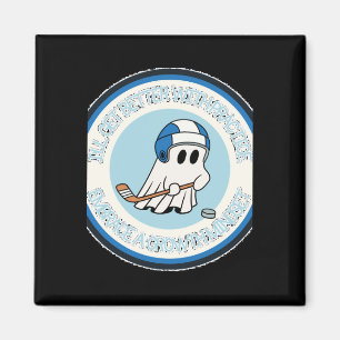 Growth Mindset Ghost Playing Hockey Sticker  Magnet