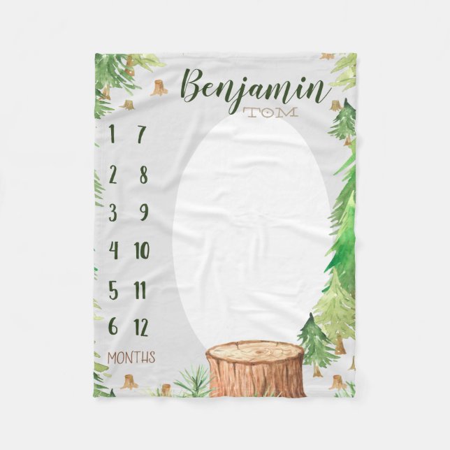 Growth tracker - Milestone Woodland forest Fleece Blanket (Front)