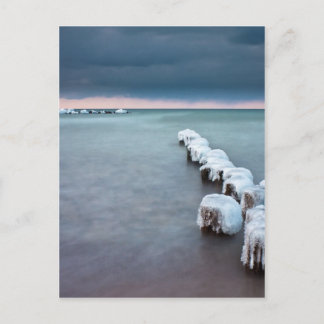 Groyne in winter on shore of the Baltic Sea Postcard
