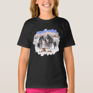 Grulla Grey Appaloosa Horses On A Farm In Snow T-Shirt