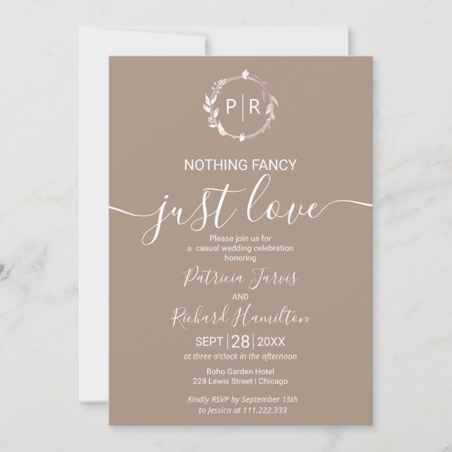 Grullo Monogram Calligraphy Photo Wedding Invitation (Front)