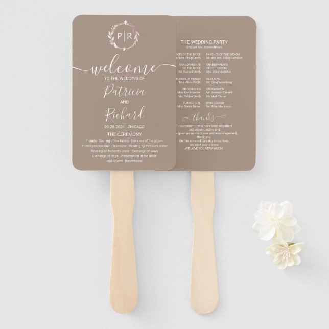 Grullo Terracotta Wedding Program Hand Fan (Front and Back)