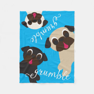 Grumble, Grumble Pug Fleece Throw Blanket