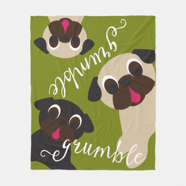 Grumble, Grumble Pug Light Moss Fleece Blanket (Front)
