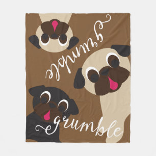 Grumble, Grumble Pug Medium Brown Fleece Blanket