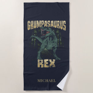 Grumpasaurus Rex Dinosaur T Rex Grandpa Beach Towel