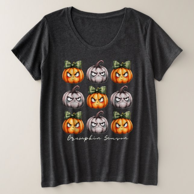 Grumpkin Season - Grumpy Pumpkin Halloween Plus Size T-Shirt (Design Front)
