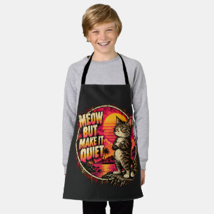 Grumpy angry Cat Retro Pink Sunset Humor Art Apron