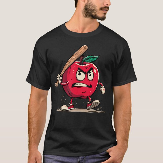 Grumpy Apple With Baseball Bat In Hand Costume T-Shirt (Front)