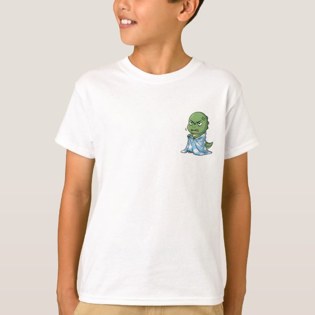 Grumpy Baby Dinosaur Wrapped Blanket Kids T-Shirt (Front)