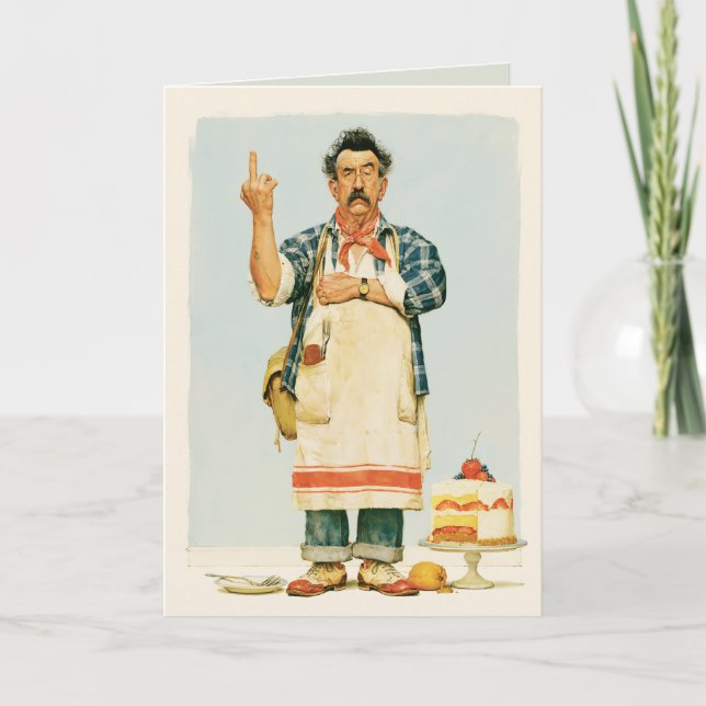 Grumpy Baker and Strawberry Cake Card (Front)