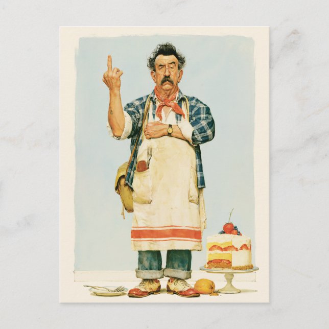 Grumpy Baker and Strawberry Cake Postcard (Front)