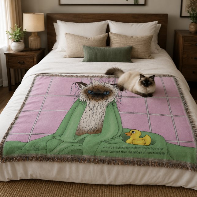 Grumpy Bath Time Himalayan Siamese Cat Funny Pink Throw Blanket (Creator Uploaded)
