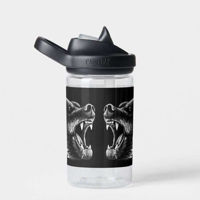 Grumpy Bears Black & White Custom Name Water Bottle (Right)