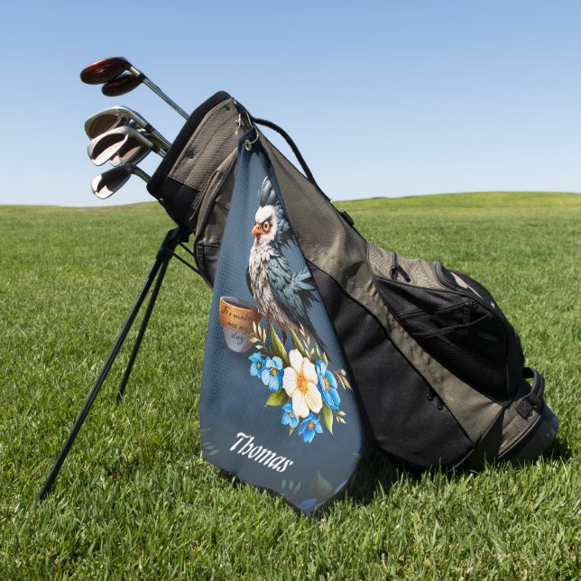 Grumpy Bird on Monday.  Golf Towel (Green)