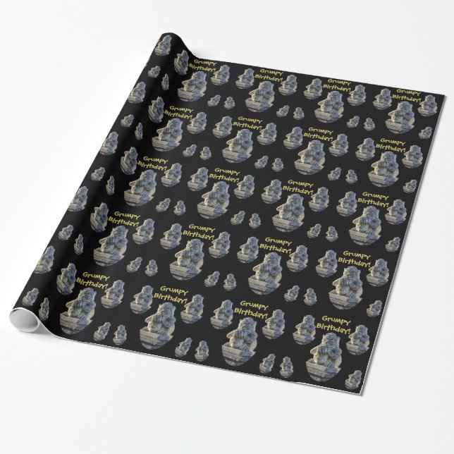 Grumpy Birthday, Horned, Clawed, Grumpy Grotesque Wrapping Paper (Unrolled)