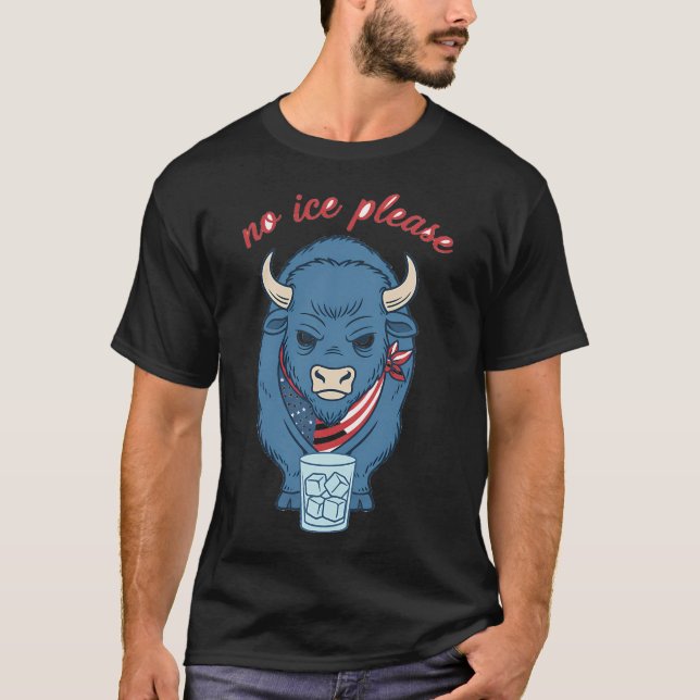 Grumpy Bison No Ice Please - American Flag Bandann T-Shirt (Front)