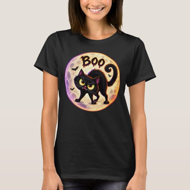 Grumpy Black Cat Boo T-Shirt (Front)