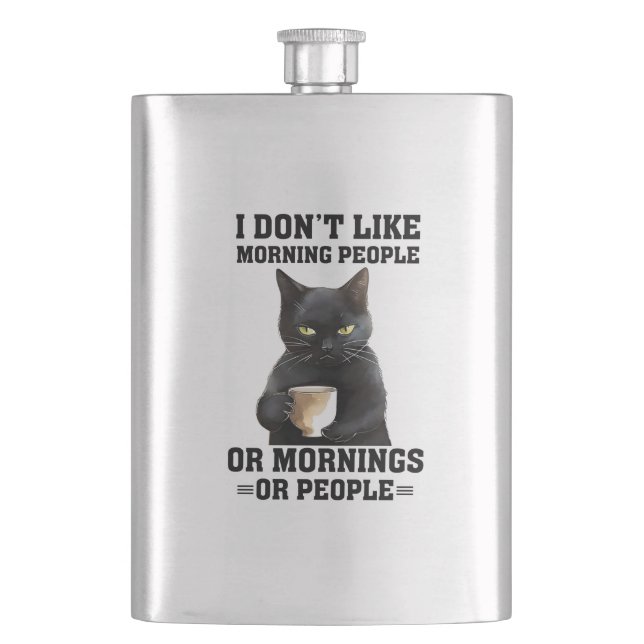 Grumpy Black Cat Hip Flask (Front)