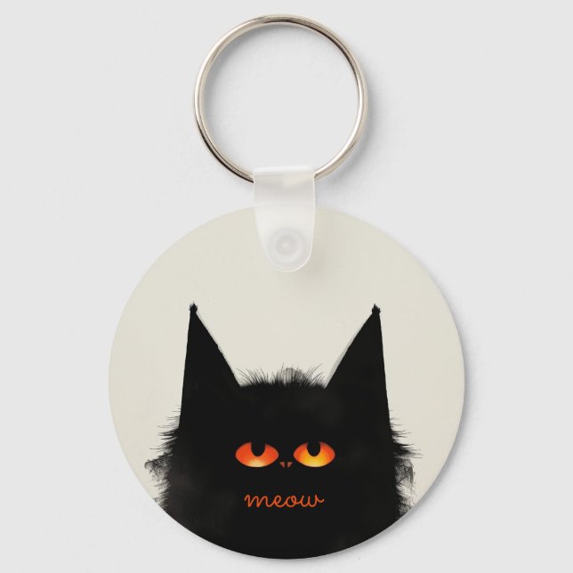 Grumpy Black Cat Key Ring (Front)