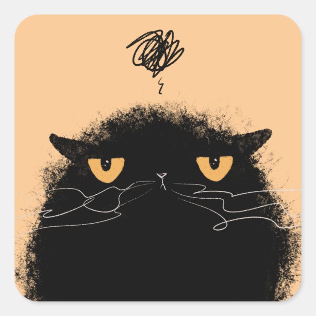 Grumpy Black Cat Square Sticker (Front)