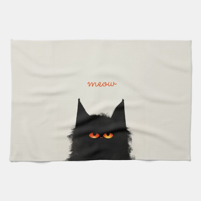 Grumpy Black Cat Tea Towel (Horizontal)