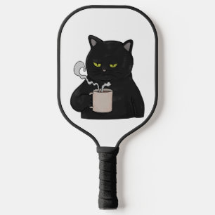 Grumpy Black Cat with Coffee Morning Grouch Pickleball Paddle