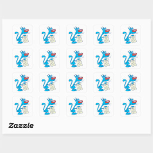 Grumpy Blue Cartoon Cat Holding Demands List Square Sticker