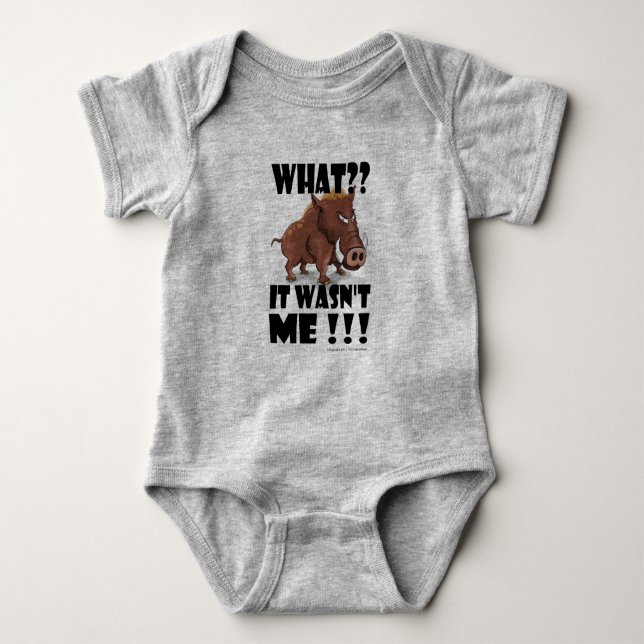 Grumpy Boar says "It wasn't me" Baby Bodysuit (Front)