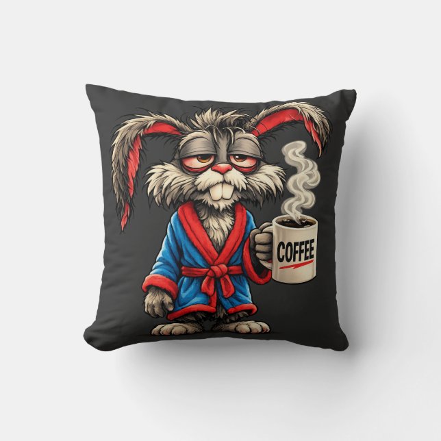 Grumpy Bunny Coffee Funny T-Shirt Cushion (Front)