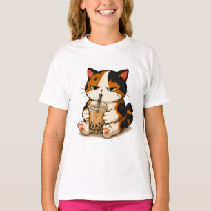 Grumpy Calico Cat Bubble Tea T-Shirt
