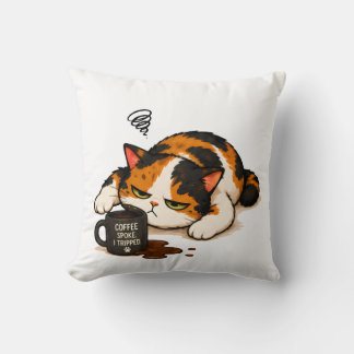 Grumpy Calico Cat - Coffee spoke Cushion