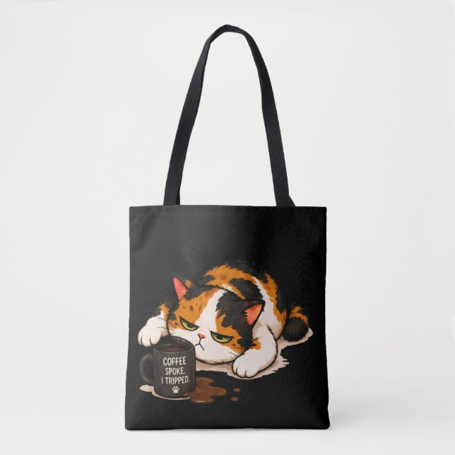 Grumpy Calico Cat - Coffee spoke Tote Bag (Front)