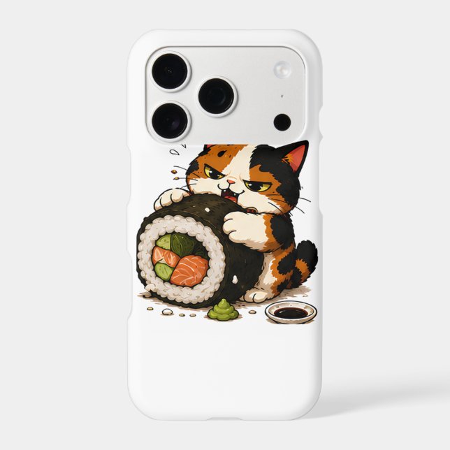 Grumpy Calico Cat Sushi Lover  (Back)