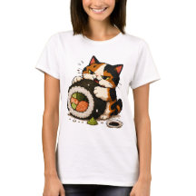 Grumpy Calico Cat Sushi Lover