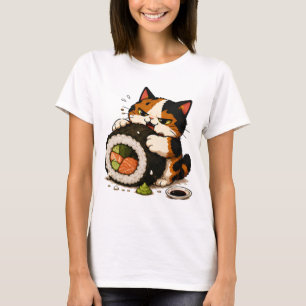 Grumpy Calico Cat Sushi Lover T-Shirt