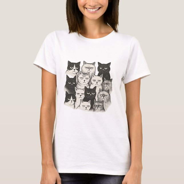 Grumpy Cartoon Cats T-Shirt (Front)