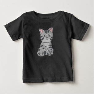 Grumpy Cartoon Tabby Kitten Sitting Art Baby T-Shirt