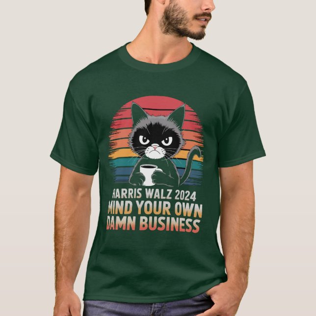 Grumpy Cat 2024 Retro Sunset T-Shirt | Harris Walz (Front)