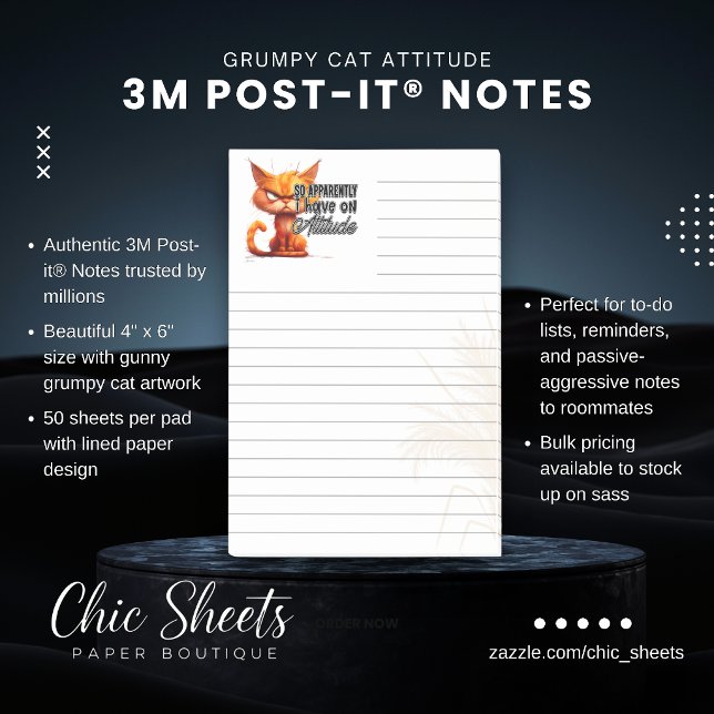 Grumpy Cat Attitude Lined 3M Post-it® Notes (Creator Uploaded)